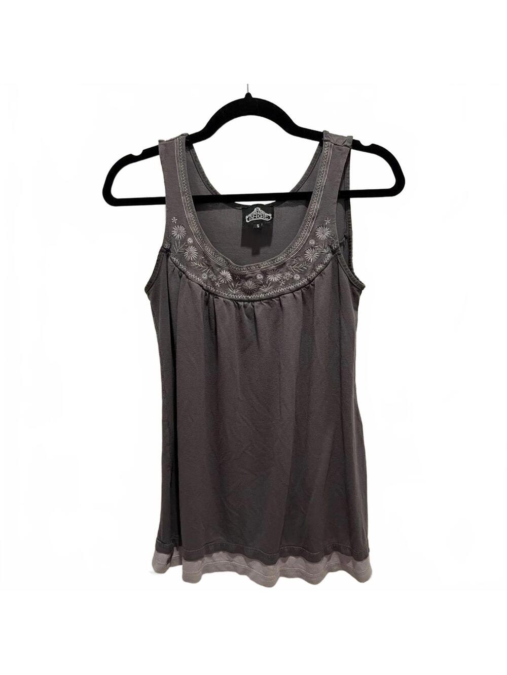 ANGIE grey tank top embroidered at top, women’s size S
